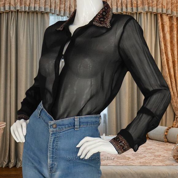 Chan Luu Sheer Sequin Embroidered Blouse XS - Picture 3 of 16